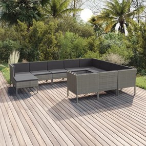 vidaXL 11 pcs conjunto lounge de jardim c/ almofadões vime PE cinzento