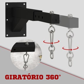 Suporte para Saco de Boxe (NÃO INCLUIDO) de Parede com Distância Ajustável de 45-65 cm Gancho Giratório de 360° e Correntes Preto
