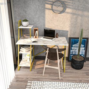 Secretária Admira – Branco/Dourado – 120x60x120 cm