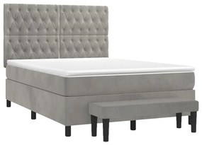 Cama com molas/colchão 140x190 cm veludo cinzento-claro