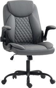 Cadeira de escritório, cadeira ergonómica com braços rebatíveis, altura ajustável, função de balanço, cinzenta