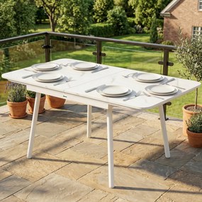Mesa de jardim retangular para 4-6 pessoas  140 x 80 x 75 cm, tampo em WPC e estrutura em metal, pés ajustáveis, branca