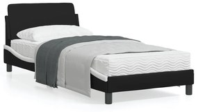 Estrutura cama c/ cabeceira couro artif. 80x200 cm preto/branco