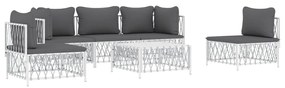 6 pcs conjunto lounge de jardim com almofadões aço branco