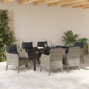 Conjunto de Jantar de Jardim com Almofadas Cinza-claro Rattan Poliéste