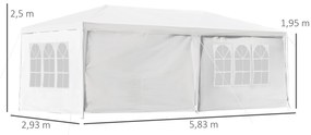 Outsunny Tenda para Festas 6x3 Tenda de Jardim com 2 Portas 4 Paredes Laterais Removíveis e 4 Janelas para Exterior Eventos Casamentos Branco
