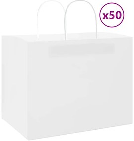 vidaXL Sacos de papel 50 unid com alças branco 32x22x24 cm