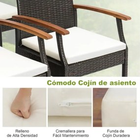 Conjunto de 2 cadeiras de jardim de vime com braços Almofada para exterior de rattan Estrutura metálica Poltronas Pátio Varanda Terraço Castanho misto