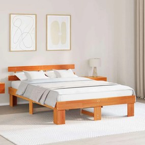 vidaXL Estrado de Cama com Cabeceira Castanho Encerado 150x200 cm Madeira Sólida de Pinho