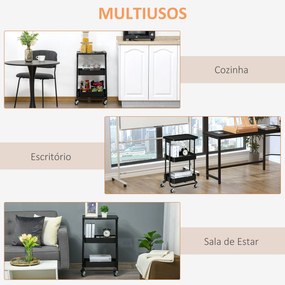 HOMCOM Carrinho de Cozinha com Rodas Carrinho de Armazenamento de 3 Níveis e Rodas com Freio para Sala de Estar Dormitório Escritório 46x34,5x76,5cm Preto