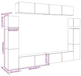 Conjunto de armário TV parede 8 pcs madeira carvalho artisiano