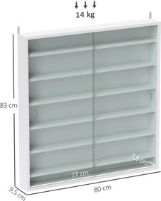 Vitrina de Parede em Madeira com Prateleiras Ajustáveis e 2 Portas Deslizantes de Vidro 80x9,5x83 cm Branco