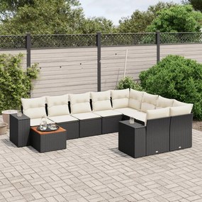 10 pcs conjunto sofás de jardim c/ almofadões vime PE preto