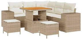 vidaXL Conjunto de Sofá de Jardim com Almofadas de 8 Peças Bege Rattan Poliéster