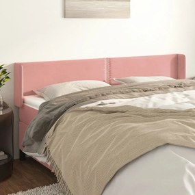 Cabeceira de cama c/ abas veludo 183x16x78/88 cm rosa