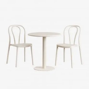 Conjunto De Mesa Redonda Ø70 Cm E 2 Cadeiras De Jardim Mizzi Tapioca Bege - Sklum