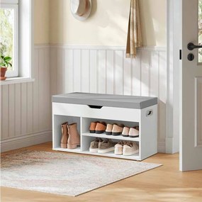 Banco sapateira com 3 compartimentos abertos 30 x 80 x 44 cm branco
