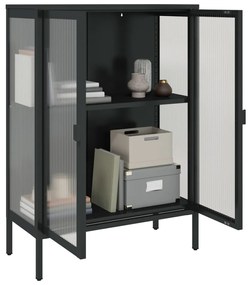 Aparador 75x35x105 cm vidro e aço preto