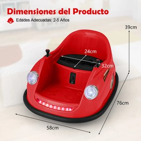 Carrinho de choques Elétrico de 12V para Crianças com Controlo Remoto Luzes LED Música 360° Giro Brinquedo para Bebés para Crianças 2-5 Anos de Idade