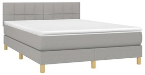 Cama box spring c/ colchão e LED 140x200 cm tecido cinza-claro