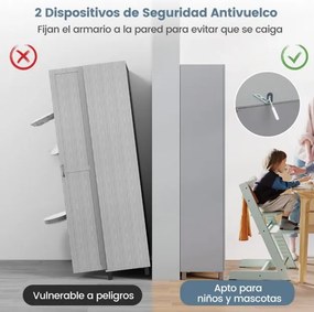 Armário alto de arrumação 61 x 39 x 187 cm com porta dupla, prateleiras ajustáveis e design anti-tombamento para cozinha, sala de estar e quarto – cin