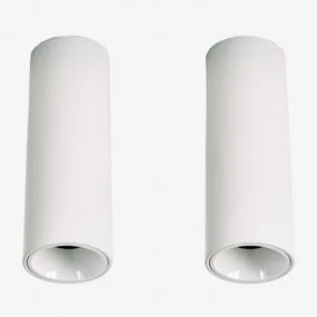 Pack De 2 Apliques De Teto Led De Superfície Redondos Ø5,7 Cm Para Exterior Em Alumínio Luisiana Branco & Branco Cálido 2700k & 8 W & 23º - Sklum