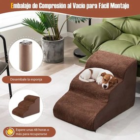 Rampa de espuma para cães de 3 níveis com cobertura lavável para sofás-cama altos 58 x 42 x 40 cm Castanho