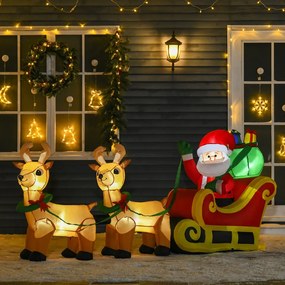 HOMCOM Papai Noel com Trenó e Renas Infláveis com Luzes LED Decoração de Natal para Exterior Ar Livre com Inflador 240x57x112cm Multicor