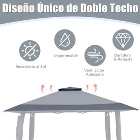Pergula de 3 x 3 m  com teto de 2 níveis Tecido Oxford 3 alturas ajustáveis para jardim, praia, parque  cinzento