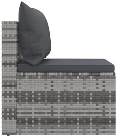 4 pcs conjunto sofás de jardim c/ almofadões vime PE cinzento