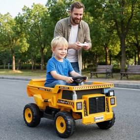Camião basculante elétrico de 24 V para criançasde construção de 4 rodas com caçamba basculante Pá Controle remoto Música Amarelo