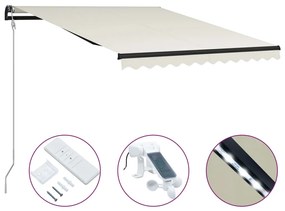 vidaXL Toldo retrátil com sensor de vento e LED 300x250 cm cor creme