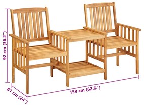 Cadeiras de jardim c/ mesa de centro e almofadões acácia maciça