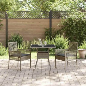 Conjunto de Jantar de Jardim 3 Peças Cinza em Rattan Poliéster