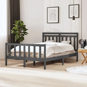 vidaXL Estrutura de cama 140x200 cm madeira maciça cinzento