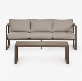 Conjunto De Jardim Com Sofá De 3 Lugares E Mesa De Centro Em Alumínio 110x55cm Lipov Castanho Chocolate - Sklum