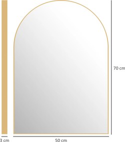 Espelho de parede arqueado com moldura em liga de alumínio 50 × 70 cm, dourado