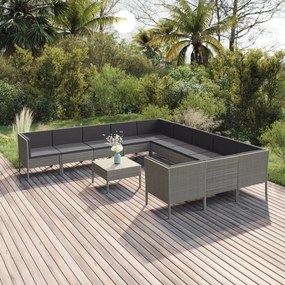 vidaXL 12 pcs conjunto lounge de jardim c/ almofadões vime PE cinzento