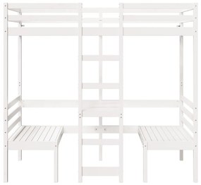 Cama alta c/ secretária/cadeiras 90x190 cm pinho maciço branco