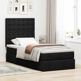 Estrutura de cama otomana com colchão preto 80x200cm tecido