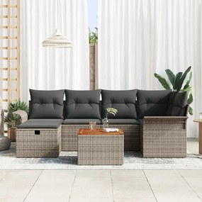 Conjunto de Sofás de Jardim de 7 Peças com Almofadas Cinza Rattan Poli