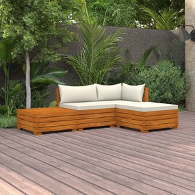 4 pcs conj. lounge jardim c/ almofadões madeira acácia maciça