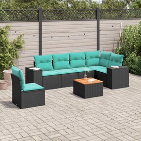 vidaXL 7 pcs conjunto de sofás p/ jardim c/ almofadões vime PE preto