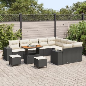 Conjunto de Sofá de Jardim vidaXL de 12 Peças com Almofadas Preto Ratt