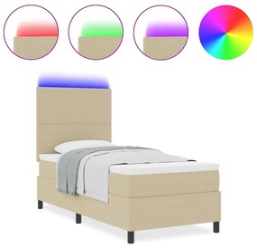 Cama Box com Colchão e Luz LED Verde Cinza 90x200 cm Tecido de Cordudo