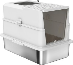 Caixa de areia fechada para gatos, casa de higiene para gatos em aço inoxidável, 60,2 x 40,2 x 43,7 cm, cinzento claro