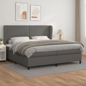 vidaXL Cama com molas/colchão 200x200 cm couro artificial cinzento