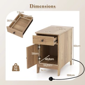 Mesa de cabeceira com portas USB e soquetes e porta-revistas, mesa lateral e mesa de armazenamento, branca