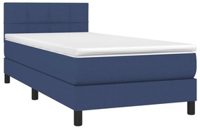 Cama box spring c/ colchão e LED 100x200 cm tecido azul