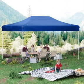 Tenda dobrável 300 x 445 cm Fácil montagem Bolsa de transporte com rodas 4 cordas 8 estacas, feiras, eventos, festas Azul